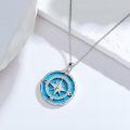 wholesale 925 Sterling Silver Compass Pendant Necklace With Turquoise Zircon Platinum Plated-0-10