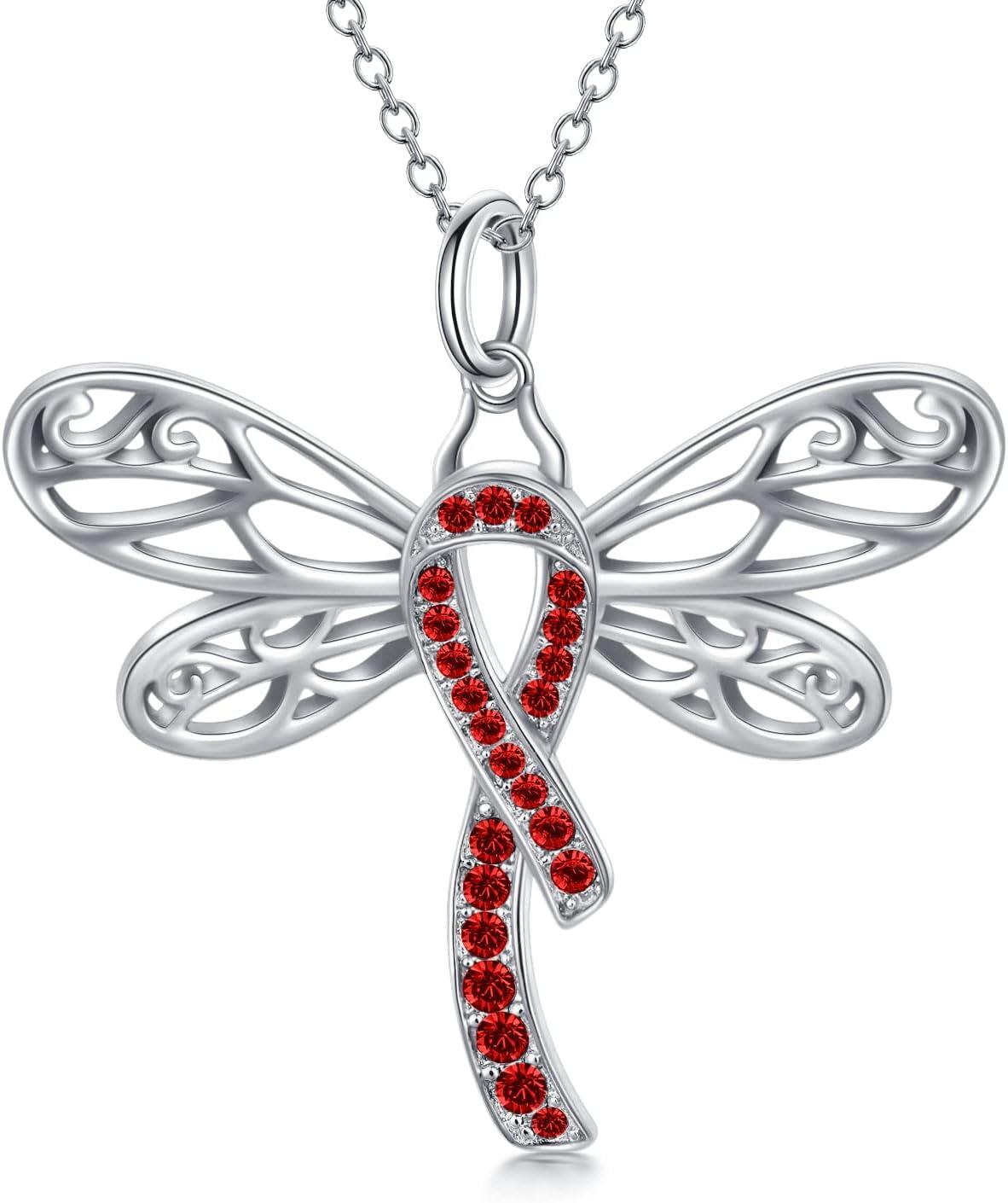  Silver Stone Cancer Survivor Necklace Women s Awareness Gift -02-Dragonfly-red-02-Dragonfly-red