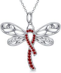wholesale  Silver Stone Cancer Survivor Necklace Women s Awareness Gift -02-Dragonfly-red-02-Dragonfly-red