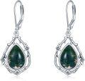 wholesale 925 Sterling Silver Green Moss Agate Celtic Filigree Teardrop Dangle Earrings with Leverbacks-0-0