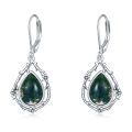 wholesale 925 Sterling Silver Green Moss Agate Celtic Filigree Teardrop Dangle Earrings with Leverbacks-0-0