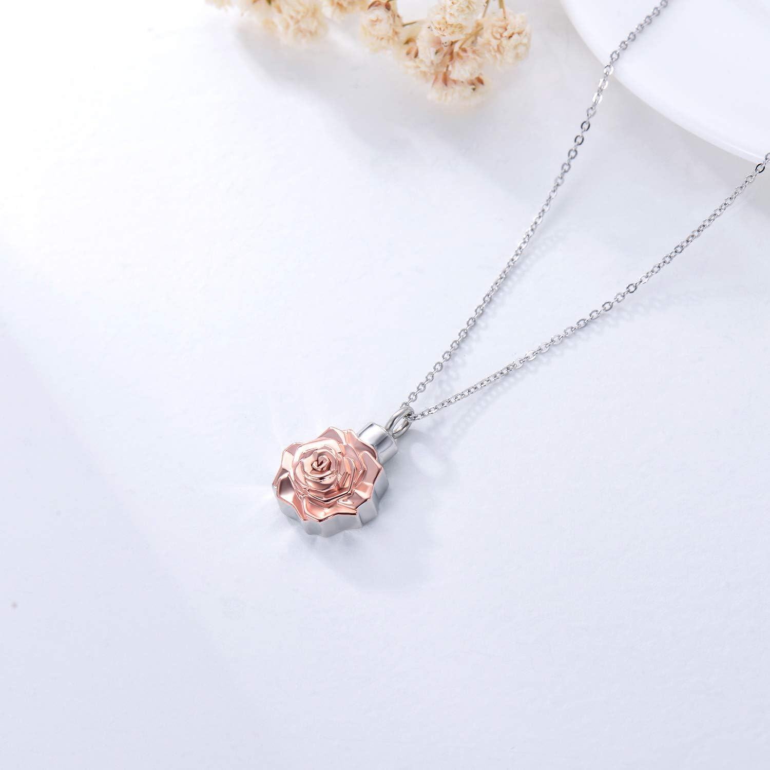 925 Sterling Silver Pink Crystal Origami Rose Cremation Pendant with Funnel and Fill Tool - Memorial Keepsake Jewelry for Ashes-0-3