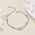 wholesale 925 Sterling Silver Double Layer Heart Cubic Zirconia Beaded Chain Anklet-0-2