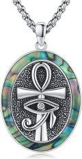 wholesale 925 Sterling Silver Oval Abalone Shell Black Onyx Turquoise Malachite Snake Ankh Eye Of Horus Pendant Necklace  for Women Men 45cm Chain Length-0-0
