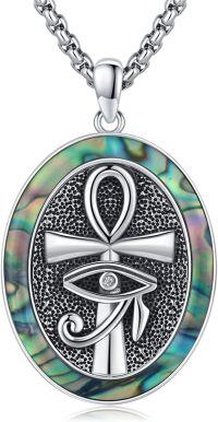 wholesale 925 Sterling Silver Oval Abalone Shell Black Onyx Turquoise Malachite Snake Ankh Eye Of Horus Pendant Necklace  for Women Men 45cm Chain Length-No Customized Engraving