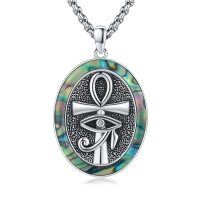 wholesale 925 Sterling Silver Oval Abalone Shell Black Onyx Turquoise Malachite Snake Ankh Eye Of Horus Pendant Necklace  for Women Men 45cm Chain Length-No Customized Engraving