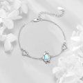 wholesale 925 Sterling Silver Blue Opalite Penguin & Hearts Charm Bracelet for Women Girls  6-8 Adjustable Length-0-4
