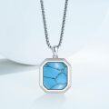 wholesale 925 Sterling Silver & Artificial Turquoise Octagon Necklace, 17mm Pendant, 20+2 , Hypoallergenic, Gift Box-0-2