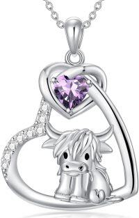 wholesale Sterling Silver Stone Highland Cow Heart Pendant Scotland Jewelry Gift-Cow Heart-Amethyst
