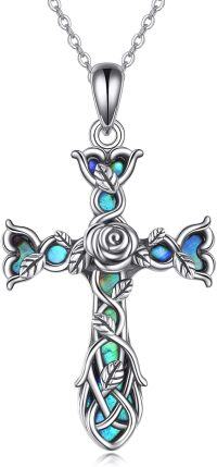 wholesale 925 Sterling Silver Blue Opal Inlay Celtic Knot Cross Pendant Necklace Religious s for Women and Men-rose flower