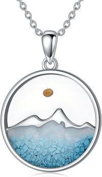 wholesale 925 Sterling Silver Mountain Scene with Turquoise Stone and Yellow Dot Pendant Necklace - Faith -Round