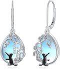 wholesale 925 Sterling Silver Blue Moonstone Cat Filigree Teardrop Dangle Leverback Earrings-0-0