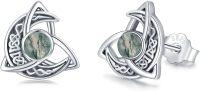 wholesale 925 Sterling Silver Celtic Moon Triquetra Stud Earrings w/Green Jasper Stone - Vintage Irish  for Her-G-Celtic Moss Agate