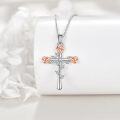 wholesale 925 Sterling Silver Rose Cross Pendant with Leaves and CZ Stone Luck Charm Necklace for Women Girls Gifts-0-1