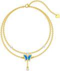 wholesale 14K Gold Blue Opal Butterfly Pearl Charm Ankle Anklet for Women Girls (7-9 inch)-0-0