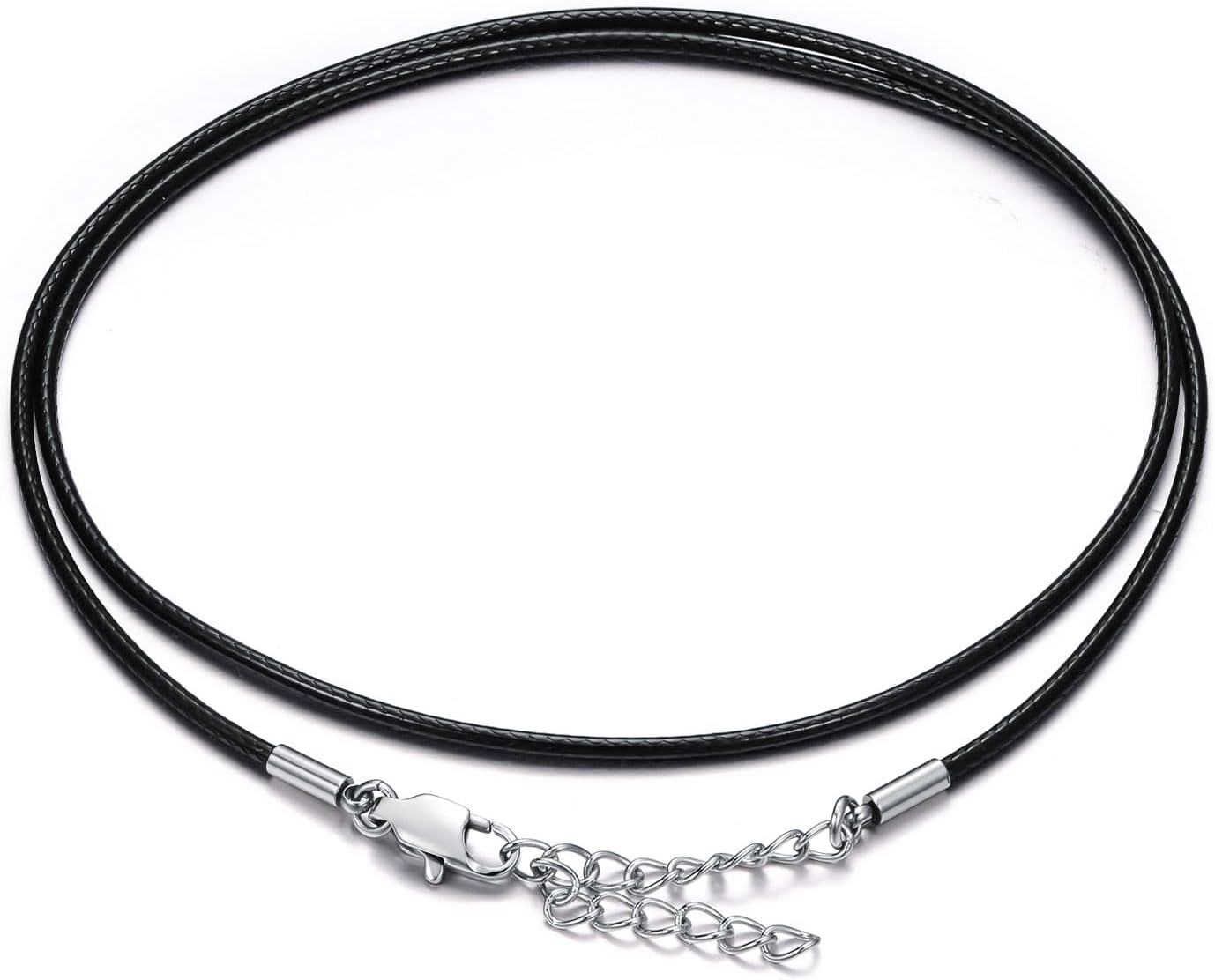  Metal Leather Italian 2mm 3mm Black Cord Chain Necklace w Lobster Clasp 14 26 -3mm 16+2 inch