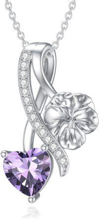 wholesale 925 Sterling Silver Birthstone Flower Necklace 12 Month Birth Flower Pendant for Women Christmas Birthday Jewelry-02-February-Violet