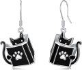 wholesale 925 Sterling Silver Black Cat Paw Print Book Shape Drop Earrings Gift for Women and Teacher-0-0