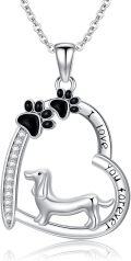 wholesale 925 Sterling Silver Dachshund Love You Forever Paw Print Heart Pendant Necklace for Women Dog Lovers -0-0