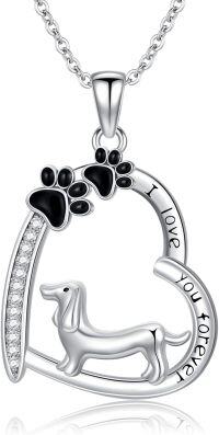 wholesale 925 Sterling Silver Dachshund Love You Forever Paw Print Heart Pendant Necklace for Women Dog Lovers -Dachshund Necklace