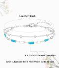 wholesale 925 Sterling Silver White Gold Plated Genuine Turquoise Bracelet 6.5-8.5 Adjustable w/Chain & Jewelry Box-0-5