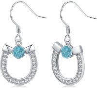 wholesale 925 Sterling Silver Blue Turquoise & White Crystal Horse Shoe Drop Earrings-Horseshoe-Turquoise