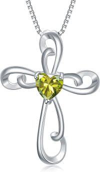 wholesale Sterling Silver Zirconia Women s Cross Necklace 18 20 -8-August-Peridot