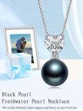 wholesale 925 Sterling Silver & White Gold Plated Cubic Zirconia and Tahitian Pearl Pendant Necklace for Women-0-2
