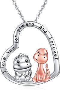 wholesale 925 Sterling Silver Dinosaur Heart Charm Friendship Necklace for Women and Girls-dinosaur
