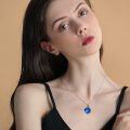 wholesale 925 Sterling Silver Heart-Shaped Blue Crystal Cat Pendant Necklace for Women-0-3