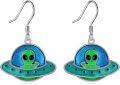 wholesale 925 Sterling Silver UFO Alien Dangle Earrings - Space Themed Jewellery Gift for Her Him-0-0