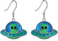 wholesale 925 Sterling Silver UFO Alien Dangle Earrings - Space Themed Jewellery Gift for Her Him-alien earrings 2