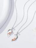 wholesale 925 Sterling Silver Cat Mother-Daughter Heart Pendant Necklaces Set-0-4