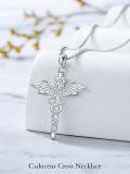 TOUPOP Sterling Silver & Birthstone Caduceus Angel Nursing Cross Pendant Necklace-0-2