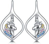 wholesale 925 Sterling Silver Pink Angel Wing Rabbit Hoop Earrings for Women Gifts-Unicorn