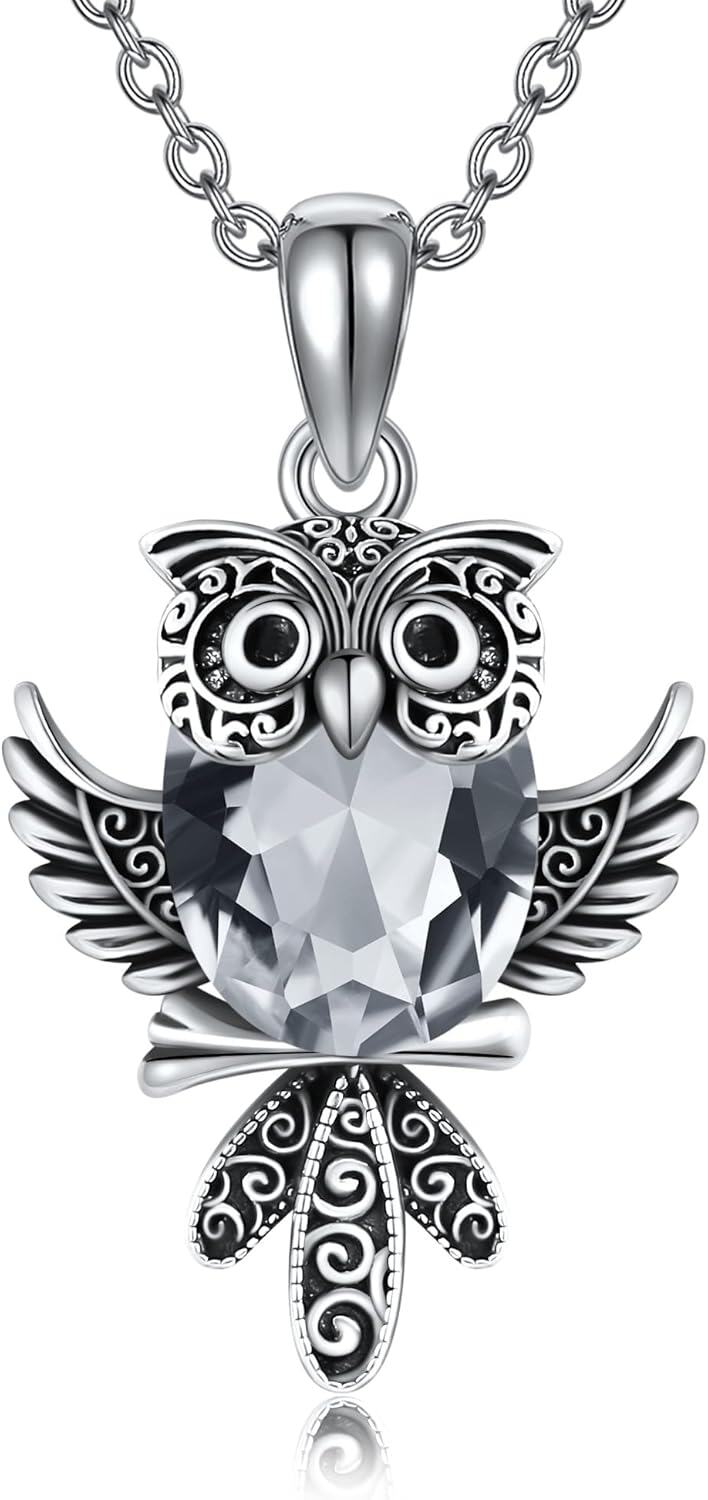 Sterling Silver Animal Pendant Necklace Raccoon Squirrel Hummingbird Hedgehog Elephant Women s Jewelry Gift-Owl