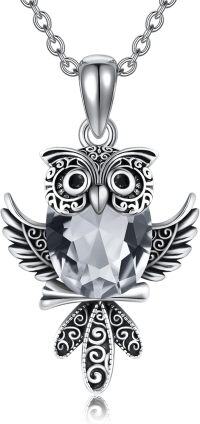 wholesale 925 Sterling Silver Owl Crystal Pendant Necklace for Women Girls Gifts Jewelry Accessories-Owl