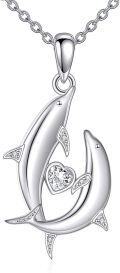 wholesale 925 Sterling Silver Dolphin Heart Pendant Necklace Sea Life s for Women Girls-0-0