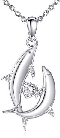 wholesale 925 Sterling Silver Dolphin Heart Pendant Necklace Sea Life s for Women Girls-Dolphin Necklace