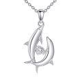wholesale 925 Sterling Silver Double Dolphin Heart Cubic Zirconia Platinum Plated Pendant Necklace-0-0