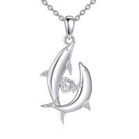 wholesale 925 Sterling Silver Dolphin Pendant With Heart Zircon-Dolphin Necklace
