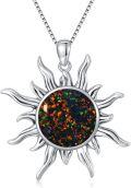 wholesale 925 Sterling Silver & Synthetic Opal Sun Charm Necklace - 18 Rhodium Plated Chain, 13mm Pendant-0-0