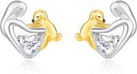 wholesale 925 Sterling Silver Heart-Shaped Dog Stud Earrings with Cubic Zirconia - Gift for Dog Moms & Pet Lovers-Gold