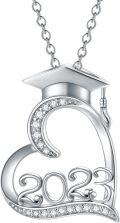 wholesale 925 Sterling Silver 2023 Graduation Cap & Heart Pendant Necklace for Women with Cubic Zirconia-0-0