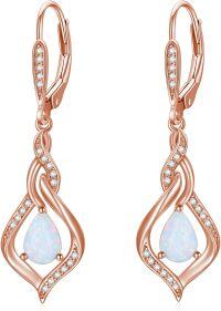 wholesale Sterling Silver Opal Blue Pink White Moonstone Moss Agate Heart Teardrop Leverback Earrings-Rose Gold