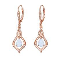 wholesale 925 Sterling Silver Opal Blue Pink White Moonstone Moss Agate Heart Teardrop Leverback Earrings-Rose Gold