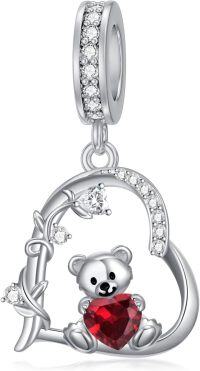 wholesale 925 Sterling Silver 12 Month Birthstone Teddy Bear Charms Bracelet Jewelry Gifts-July