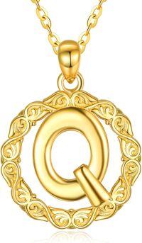wholesale 14K Gold Sterling Silver 26 Letter Pendant Necklace 18 +2 Chain Gift-Q