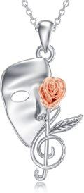 wholesale 925 Sterling Silver Mask with Rose and Treble Clef Pendant Necklace - Musical Theatre s for Women-0-0