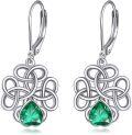 wholesale 925 Sterling Silver Celtic Knot Green Stone Drop Earrings for Women Irish Jewelry 3D Design Leverback Hooks Lightweight Hypoallergenic Gift Idea-0-0